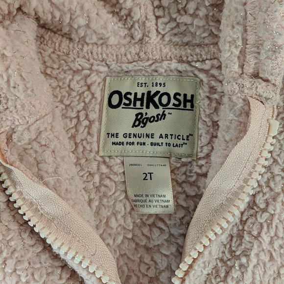 OshKosh B'Gosh Girls 2T Pink Sparkly Unicorn Hoodie Full Zip Sweater Hood Toddle - Picture 6 of 10